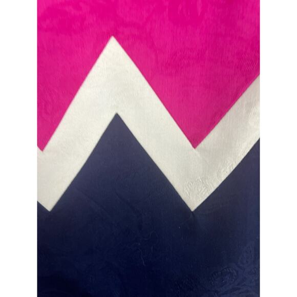 Vintage 80s Pink White Blue Chevron Embossed Floral Sheath Dress 8P Warren - Picture 4 of 7